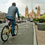 Biking down the street in Mexico City